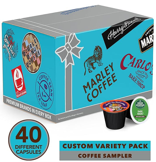 Crazy Cups Coffee Pods Variety Pack Sampler from Top Brands, Assorted Single Serve for Keurig K Cups Coffee Makers, 40 Unique Cups