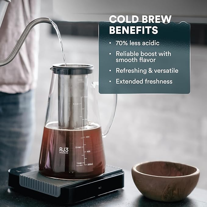 OVALWARE Stainless Steel Filter with Airtight Cold Brew Iced Coffee Maker 1.0L/34oz