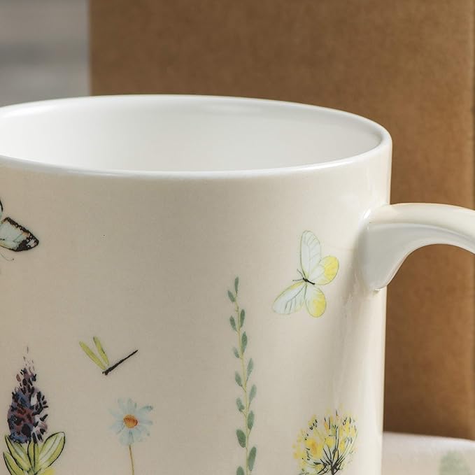 Maison d' Hermine Coffee Mug with Handles Fine Bone China Mugs Pack of One Tea Cups for Hot Beverages Cappuccino Latte Home Restaurant Office Perfect for Gift (Botanical Fresh - Meadow, 12 Ounce)