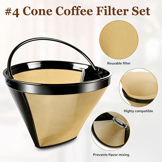 Reusable #4 Cone Coffee Maker Filters Basket & 80 Count Disposable #4 Cone Filters Paper Compatible with Cuisinart Ninja Coffees Maker, Coffees Filter for Pour Over and Drip Coffee Makers