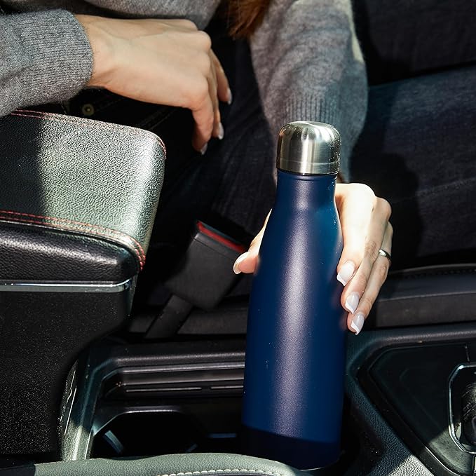 MEWAY 17oz Sport Water Bottle 8 Pack Vacuum Insulated Stainless Steel Leak-Proof Double Wall Cola Shape Water Bottle,Keep Drinks Hot & Cold (Navy,8 Pack)