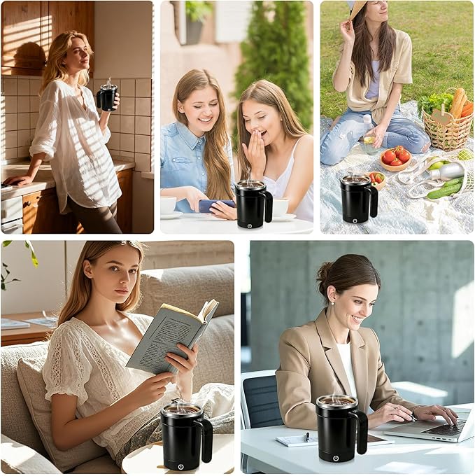 2026 Upgraded Stirring Coffee Mug,With LCD Temperature Display,Rechargeable Automatic Magnetic Stirring Coffee Mug,304 Stainless Steel,for tea/Hot Chocolate/Milk Ideal Gift for Coffee Lovers (Black)