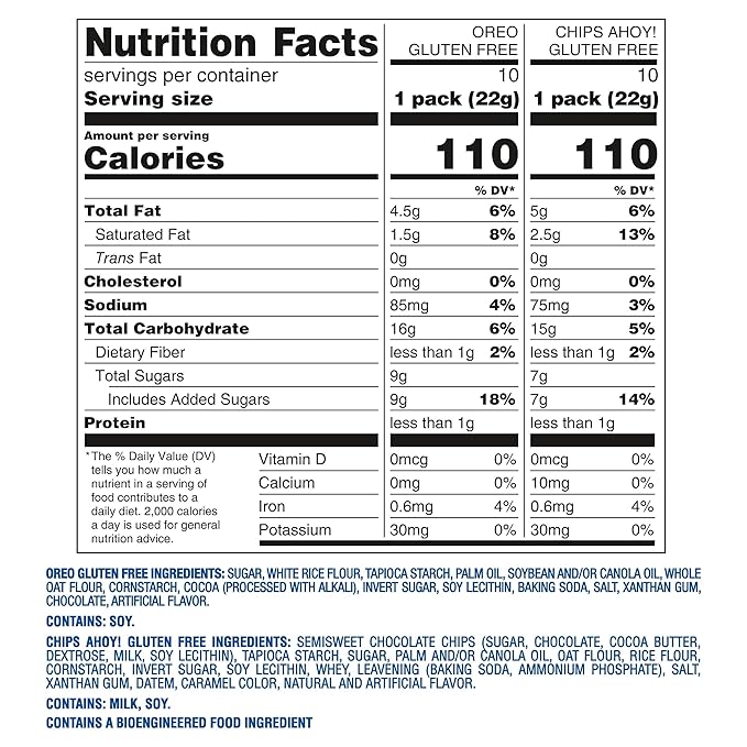 OREO Chocolate Sandwich Cookies & CHIPS AHOY! Chocolate Chip Cookies Gluten Free Cookies Variety Pack, 20 Snack Packs