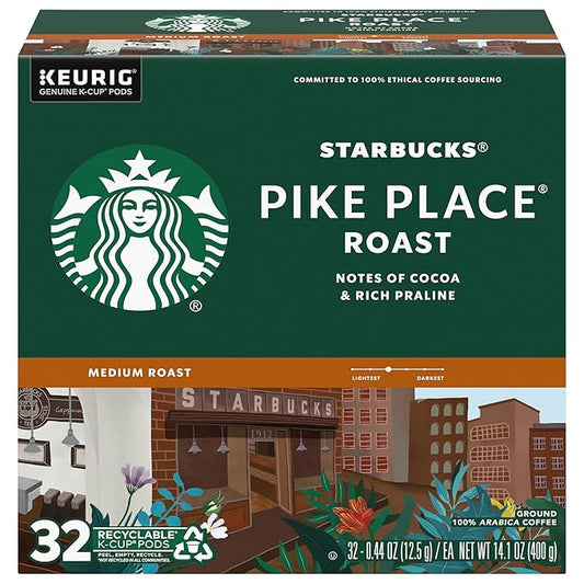 Starbucks Coffee K-Cup Pods for Keurig Brewers, Pike Place Roast, Medium Roast (32 Count (Pack of 4))
