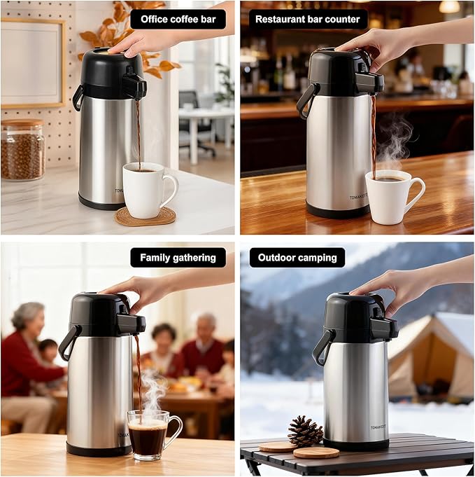 Airpot Coffee Carafe for Keeping Hot,102oz/3L Coffee Dispenser Thermal with Pump,Insulated Stainless Steel Hot Beverage Dispenser for Parties,Thermal Carafe for Hot Drinks Water Tea Chocolate