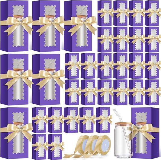Windyun 100 Pcs Tumbler Gift Boxes for Sublimation Glass Exhibition Boxes Transparent for 12oz 16oz 20oz Shipping Cup Exhibition Packaging for Jars Mug Can Party Supplies(Purple)