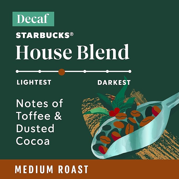 Starbucks K-Cup Coffee Pods, Medium Roast Hot or Iced Coffee, Decaf House Blend, 60 Keurig Pods