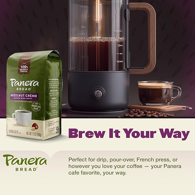 Panera Hazelnut Crème Ground Coffee - Light Roast 100% Arabica for Smooth Morning Brewing - Restaurant-Quality Flavored Coffee, Kosher Certified, 12oz Bag Pack of 6 (72 oz Total)