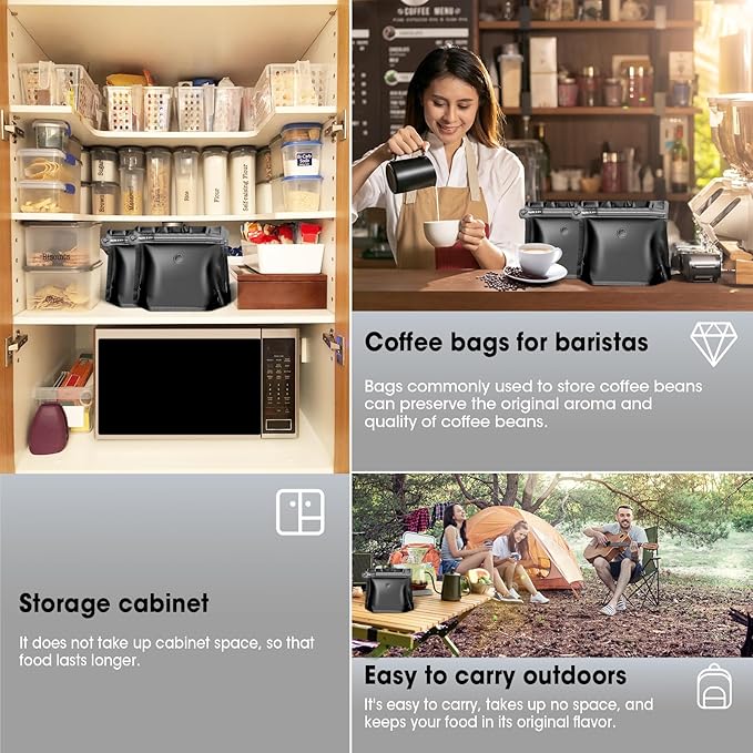8oz 1/2 lb 60pcs Coffee Bags with Valve,Vented Coffee Bag Packing Food Store Bags Coffee Packaging Stand-up Coffee Storage Pouches Diamond Shaped Need to Use Heat Sealing Machine（Black）