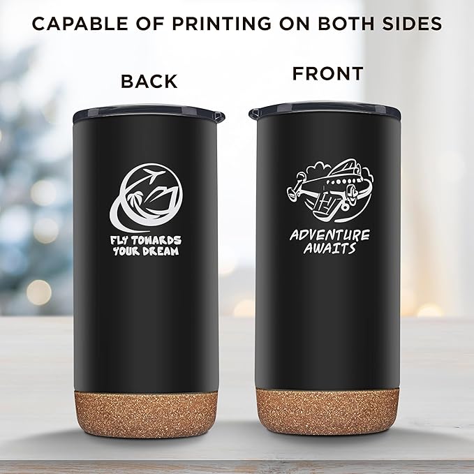 DISCOUNT PROMOS Custom Tumblers Cork Bottom 16 oz Set of 10/50/100 Personalized Bulk Pack Double Wall Insulated Matte Finish Iced Coffee Soda - Black