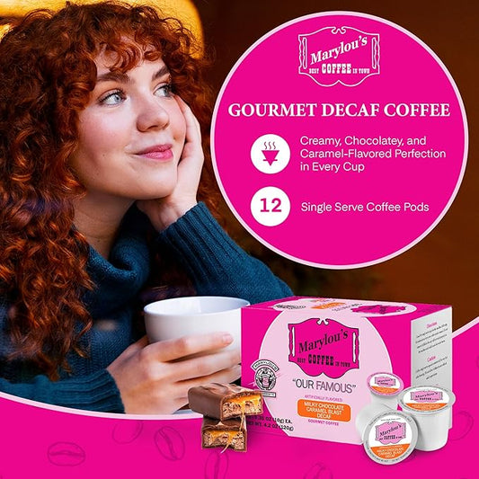 Marylou’s Coffee - Decaf Milky Chocolate Caramel Blast Flavored Coffee, Delicious Medium Roast Gourmet Coffee, 1 Count (12 Single Serve Cups)