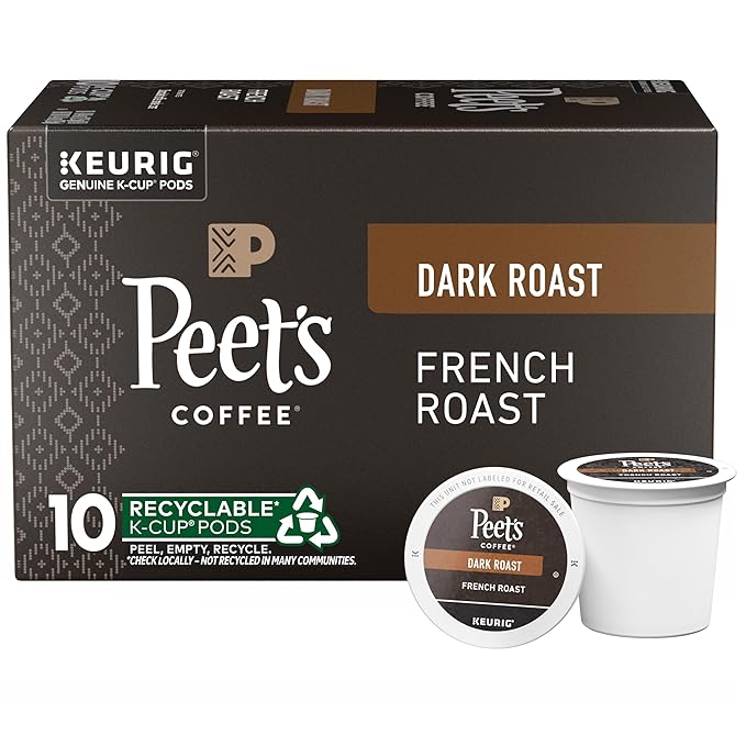 Peet's Coffee, Dark Roast Keurig K-Cup Pods, 100% Arabica Coffee - French Roast 10 Count (1 Box of 10 Pods)