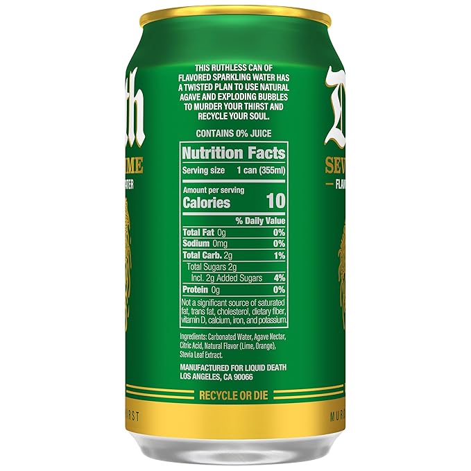 Liquid Death Soda-Flavored Sparkling Water - Severed Lime (Classic Lime Soda), Less Sugar*, Huge Flavor, No Caffeine, No Artificial Sweeteners, 12 Fl Oz (Pack of 12)