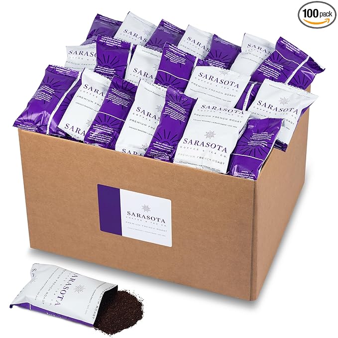 Coffee Packets – Dark Roast Ground, European French Roast | 2oz Bulk Pre-Measured Coffee Packs for 12-Cup Drip Makers, Commercial Fractional Bags | 100-Count