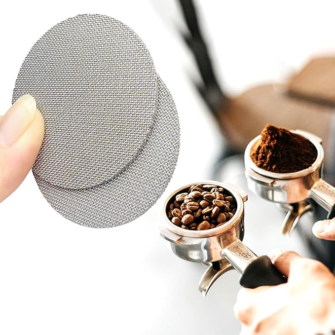 2 Pack 53.3mm Espresso Puck Screen, Reusable Coffee Filter Screen for Portafilter Filter Basket, 1.7mm Thickness 150μm 316 Stainless Steel, Compatible with Espresso Machine