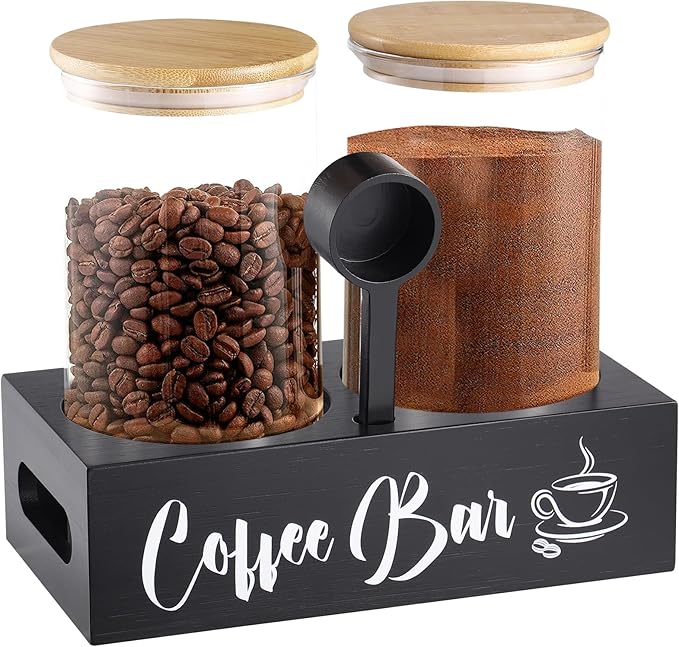 2Pcs 49oz Large Capacity Glass Coffee Containers - BPA Free Storage Jars with Shelf Lids and Spoon for Coffee Bean Bar Station Kitchen Gift