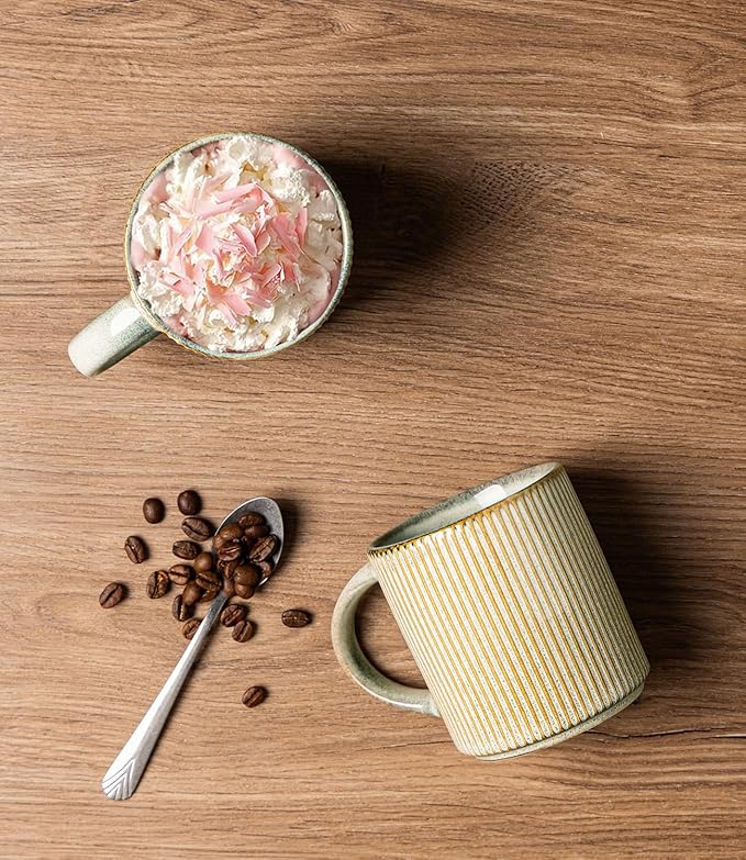 GBhome Coffee Mugs Set for 6, 12oz Coffee Cups with Handle for Man,Woman,Dad,Mom, Stoneware Mugs Sets for Coffee, Latte,Tea, Hot Cocoa, Milk, Dishwasher&Microwave Safe, Desert Sage