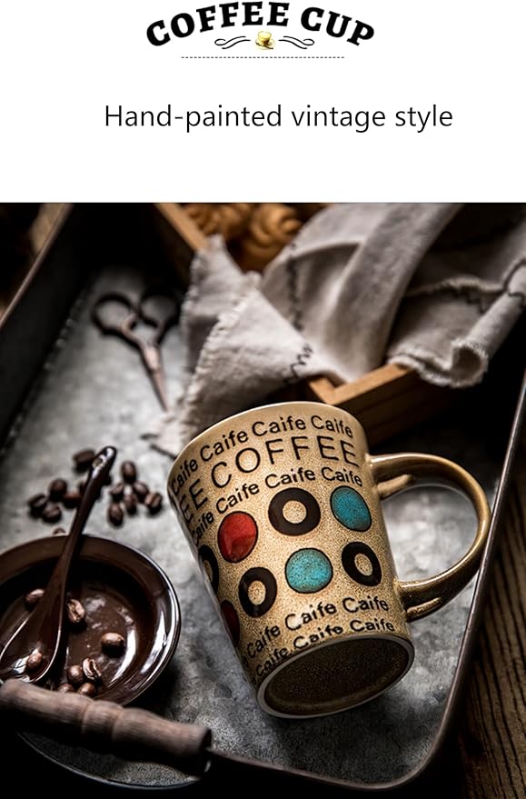 Ceramic Coffee Mugs Set of 1, 12 oz Stoneware Coffee Cup with Spoon and Lid, Cup for Latte, Tea, Cappuccino, Cocoa, Microwave Dishwasher Safe, Modern Unique Aesthetic Christmas Gift, Green Letter Cup