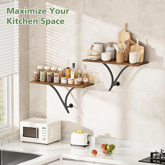 Floating Shelves, 26.7 Inch Long Wall Shelf Set of 2, Wide Display Shelf Wall Mounted Hanging Shelving for Bathroom, Living Room, Bedroom, Kitchen, Rustic Brown