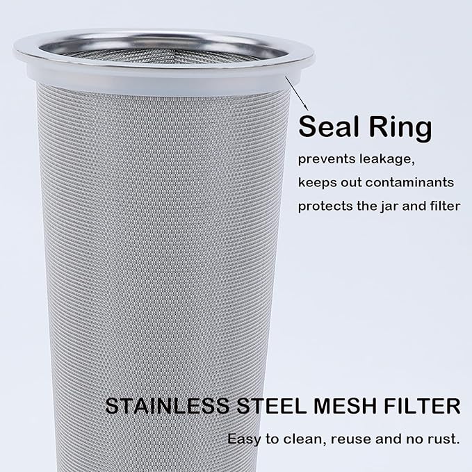 Fermus Set of 2 Cold Brew Coffee Filter for 64oz / 2Quart Wide Mouth Mason Jar Infuser 304 Stainless Steel Strainer with Seal Ring Design for Grounds Tea Fruit Coffee Filter
