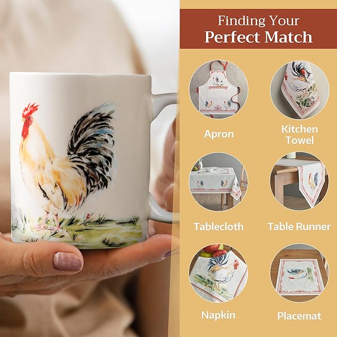 Maison d' Hermine Coffee Mug with Handles Fine Bone China Mugs Pack of One Tea Cups for Hot Beverages Cappuccino Latte Home Restaurant Office Perfect for Gift (Campagne - Coq, 15 Ounce)
