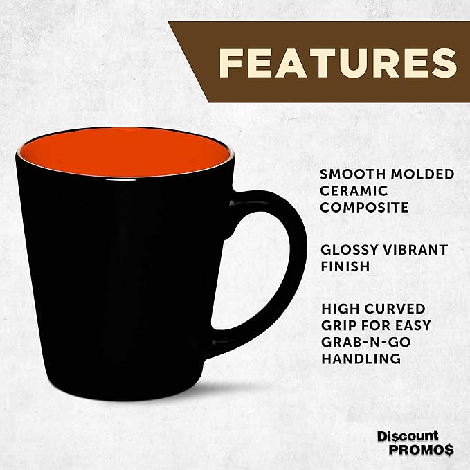 DISCOUNT PROMOS Ceramic Coffee Latte Mugs 12 oz. Set of 10, Bulk Pack - Perfect for Coffee, Tea, Espresso, Hot Cocoa, Other Beverages - Orange