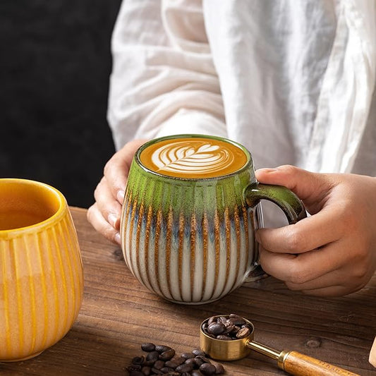Coffee Mug, Porcelain 17 oz Large Tea Coffee Cup for Office and Home, Big Mug for Women, Men, Microwave Dishwasher Safe, Ink Wash Green
