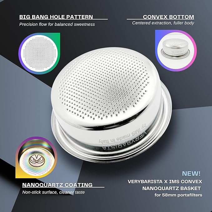 IMS Competition Convex Filter Basket. Nanotech. For 58mm bottomless portafilters. Double Espresso 20g.