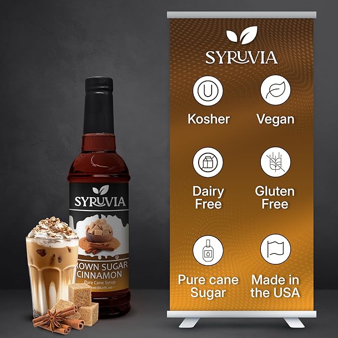 Syruvia Coffee Syrup, Brown Sugar Cinnamon Flavored Syrup for Drinks, Lattes, and Desserts – 25.4 fl oz