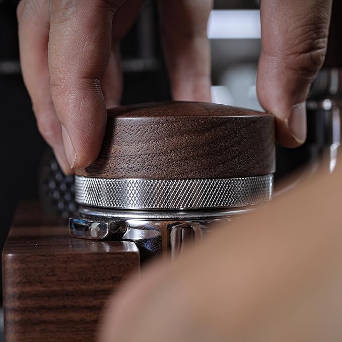 KNODOS 58.5mm Espresso Distributor Walnut Coffee Distribution Tool Adjustable Depth Stainless Steel Espresso Leveler Premium Espresso Machine Accessories For Coffee Bar