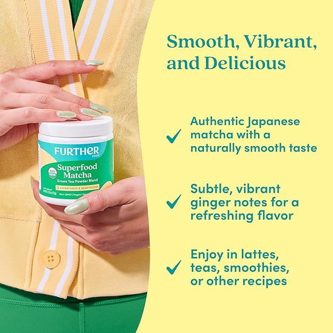 Further Food Premium Matcha Green Tea Powder USDA Organic Japanese Matcha Powder, Natural Energy + Focus + Boost Immune System, Antioxidant Plant-Based Detox Superfood (30 Servings)
