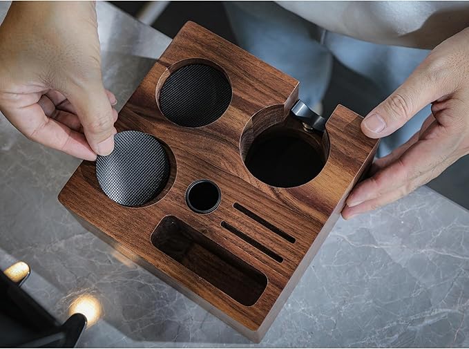 54mm Complete Espresso Kit for Breville – Walnut Click Tamper, Distributor, Bottomless Portafilter, Digital Scale & Tamping Station | Improve Crema, Reduce Channeling, Consistent Extractions