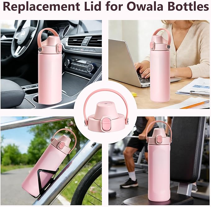 2 IN 1 Replacement Lid for Owala Freesip, Compatible with Owala Cup 16oz 24oz 32oz 40oz, One Button Water Bottle Top Lid Replacement Accessory and Straws, Leakproof, BPA-Free, Pink