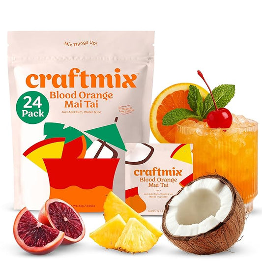 Craftmix Blood Orange Mai Tai Cocktail & Mocktail Drink Mixer, Skinny Mixes - Water Flavoring Packets - Made With Real Fruit - Vegan Low-Carb, Low-Sugar, Non-GMO, Dairy Free, Gluten Free, 24 Pack