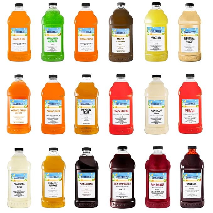 Coolbreeze Beverages Frozen Slushy Flavor Syrups Pick Six Mix & Match / 50+ Flavors Frozen Drink Machine Mix, Smoothie Blends, Granita Slush, Snowcone Flavor Syrups - Pick 6 Bottles