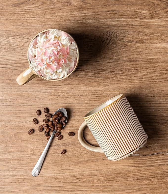 GBhome Coffee Mugs Set for 6, 12oz Coffee Cups with Handle for Man,Woman,Dad,Mom, Stoneware Mugs Sets for Coffee, Latte,Tea, Hot Cocoa, Milk, Dishwasher&Microwave Safe, Cappuccino
