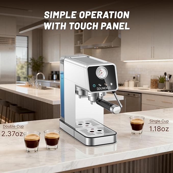 Espresso Machine 20 Bar, Compact Espresso Machine with Milk Frother, Stainless Steel Espresso Maker with Pressure Gauge, 37.2Oz Removable Water Tank for Cappuccino, Latte, Americano