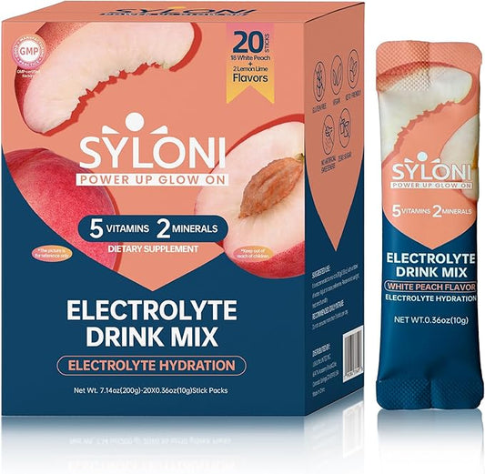 Electrolytes Powder Packets, White Peach(0.36 oz*20 Sticks), Sugar Free Hydration Packets Electrolyte Drink Mix with 7 Vitamins and Electrolytes, Keto Friendly, Vegan, Gluten Free