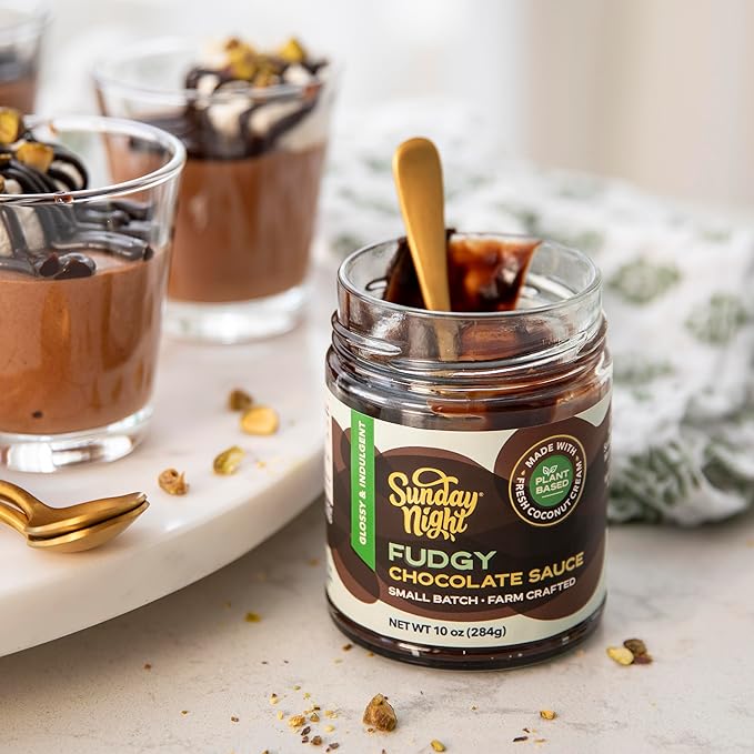 Sunday Night Signature Fudgy Chocolate Sauce - Luxury Chocolate Gift, Smooth Plant-Based, Dairy Free, Gluten-Free, Vegan- Friendly, Pure Clean Ingredients, No Artificial Preservatives - 10oz