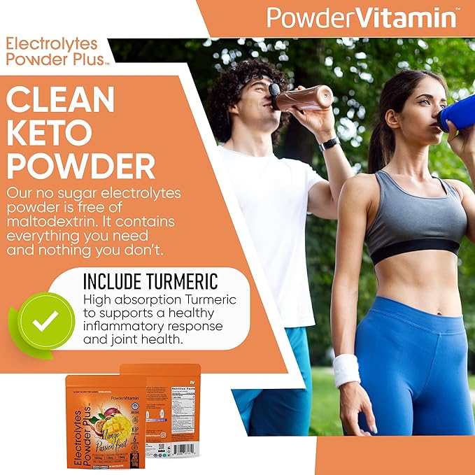 PowderVitamin Electrolytes Powder Plus (20 Servings) Mango Passionfruit Electrolyte Powder Zero Calorie Keto,0 Sugar,No Maltodextrin,1000mg Potassium,120mg Calcium,120mg Magnesium, Pink Himalayan Salt