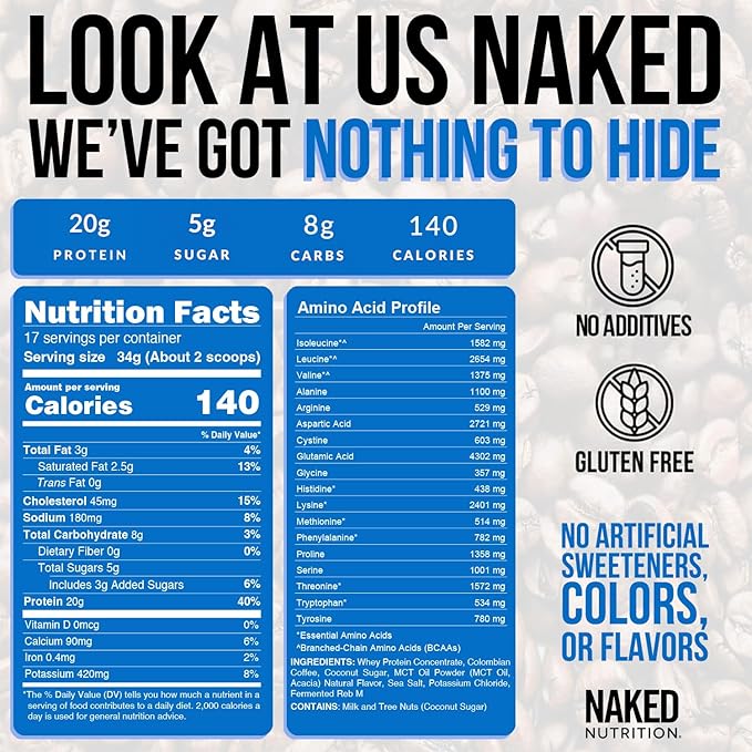NAKED Caramel Latte Protein Coffee - Premium Colombian Iced Coffee Protein Shake Drink, Delicious Keto Friendly and Gluten Free, 17 Servings