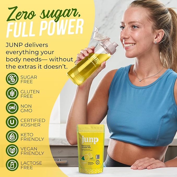 JUNP Sugar Free Electrolytes Powder Packets for Water Instant Hydration Packets with Salt & Potassium, Zero Calorie, No Carbs, No Sugar Electrolyte Drink Mix Sticks, Keto Friendly, Lemonade 20 Pack