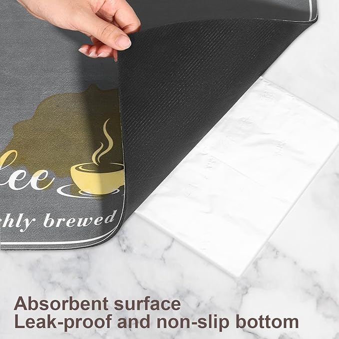 Absorbent Coffee Mat, Fashion Dish Drying Mat for Kitchen Counter Coffee Bar Accessories Espresso Machine Dish Rack 17" x 32" Dark Grey