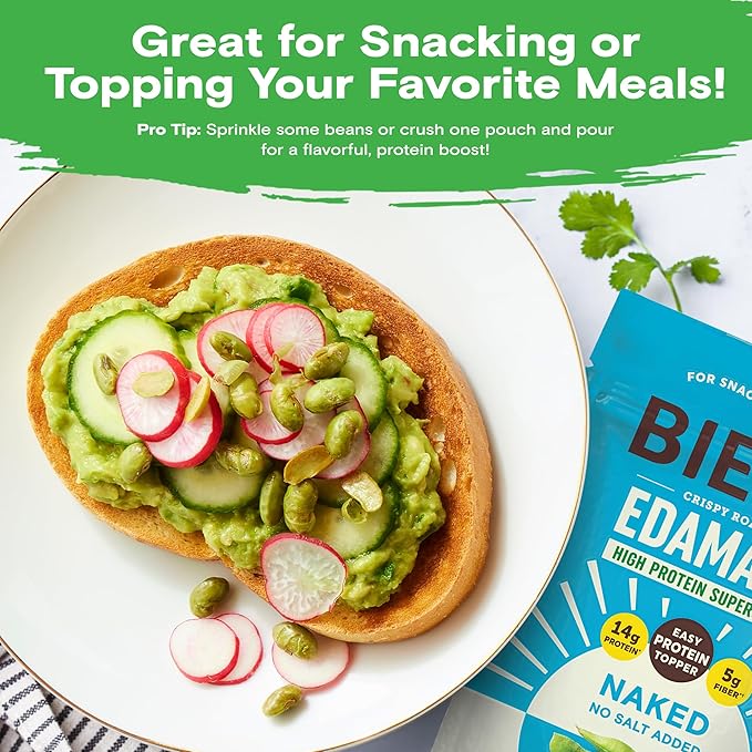 Biena Crispy Roasted Edamame Beans Snack – Naked – No Salt Low Sodium High Protein Snack for Adults & Kids, 14g Protein per Serving – Sugar/Oil/Salt Free – Vegan, Low Carb, Gluten-Free – 3-Pack 4.75oz