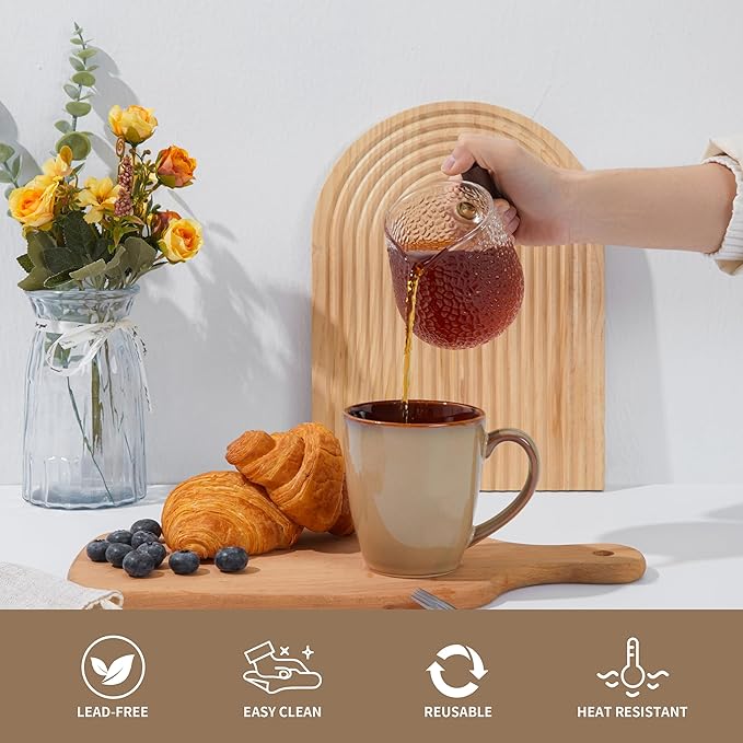Coffee Mug 14 oz, Ceramic Coffee Mugs Set of 4, Reactive Glaze Mug for Latte/Tea/Cappuccino, Large Stackable Mug Set for Men, Women, Dad, Mom, Dishwasher & Microwave Safe, Brown Yellow