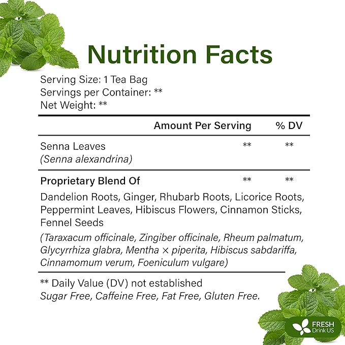 FreshDrinkUS, Premium 135 Tea Bags Men Super Tea – Herbal Blend with Senna, Dandelion Root, Ginger, Peppermint & More – 100% Natural, Sugar-Free. Caffeine-Free. Gluten-Free. Vegan