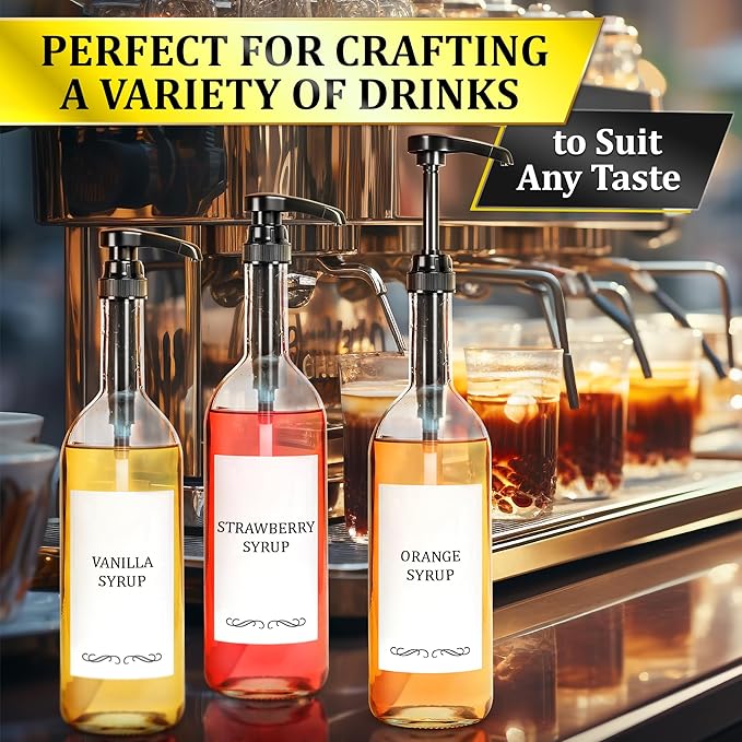 4 Pcs Coffee Syrup Pump Dispenser Set - Syrup Pumps for Coffee Bar 750ml Bottles with Food-Grade Plastic Adjustable Tube, Lockable Mechanism - Accurate Dispensing, Easy Cleaning for Various Liquids