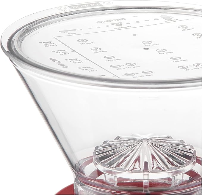 Bodum Bistro Electric Conical Burr Coffee Grinder, Preset Timer, 12 Grind Settings, Red (Pack of 2)