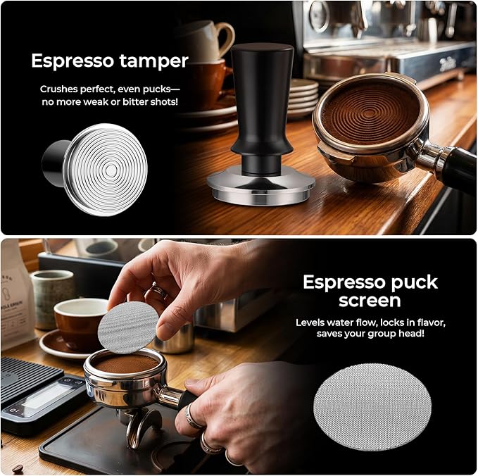 5PCS 58mm Espresso Accessories Kit,Espresso Tamper Tool,Coffee Distribution Tools,WDT Tool Espresso,Magnetic Dosing Funnel and Espresso Puck Screen,Fits 58mm Espresso Machine Portafilter (58mm)