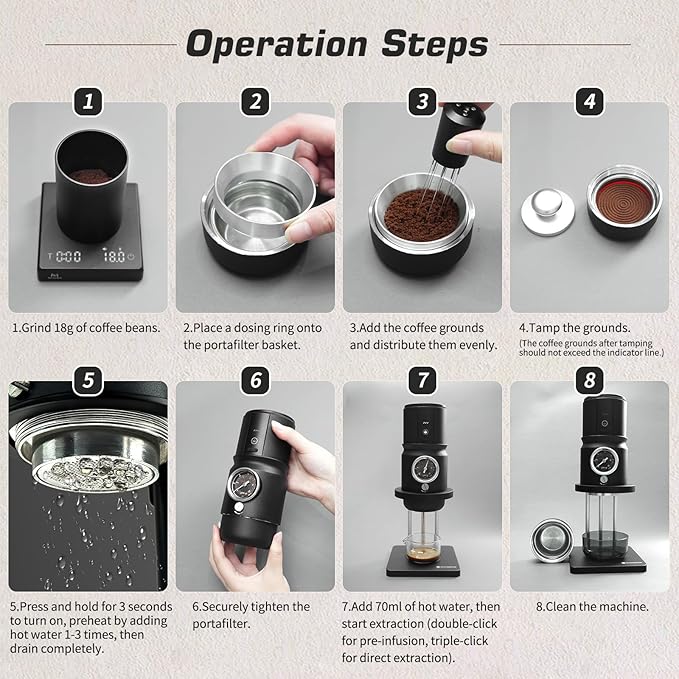 STARSEEKER Super58 Portable Espresso Machine, 18-20g Adjustable Pressure, USB-C Car Coffee Maker for Camping, RV, Hiking & Office, w/Folding Bracket & Carry Bag (black)